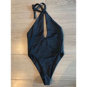 Black Halter One Piece SwimSuit